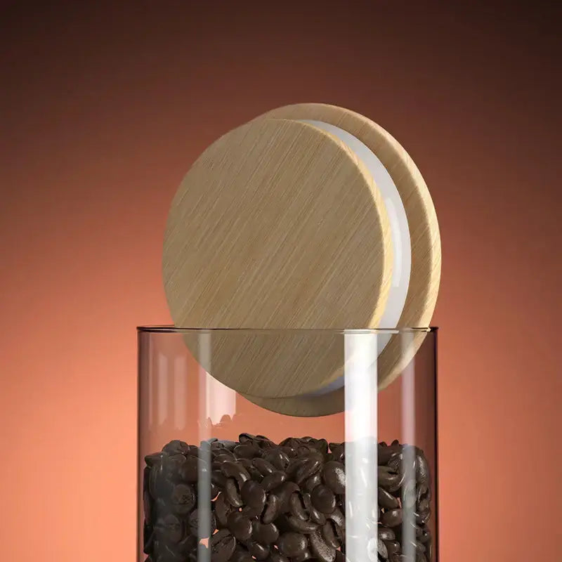 Decorbites™ airtight glass coffee bean storage jar with clear glass and bamboo lid for kitchen preservation