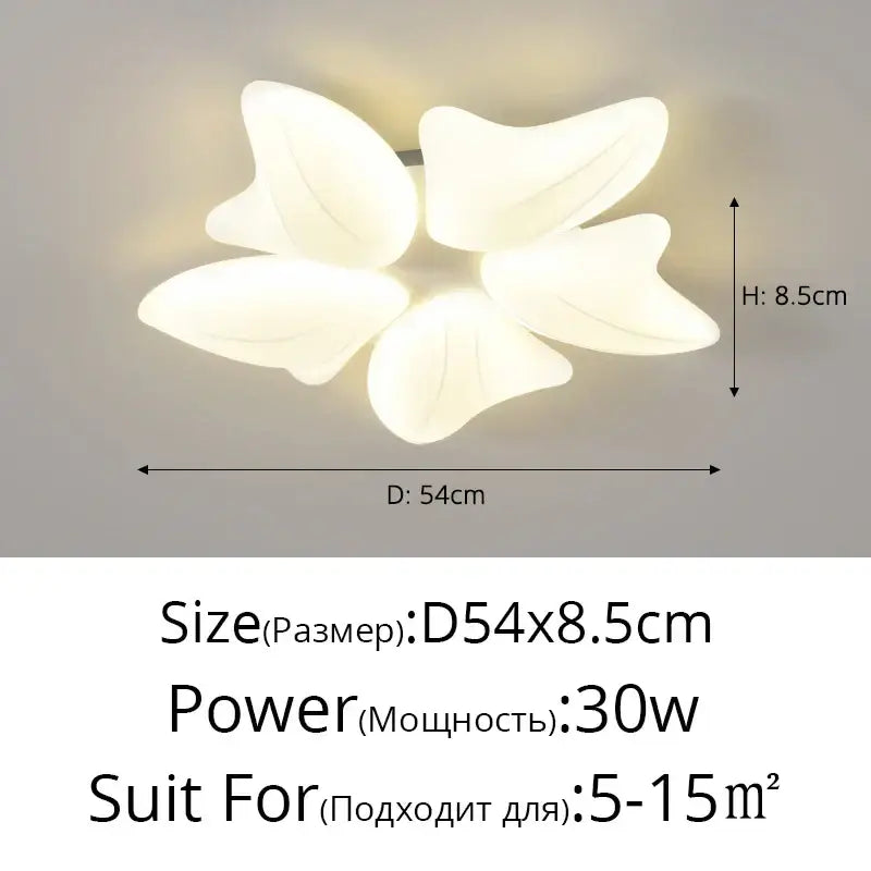 A modern off-white ceramic aisal flower ceiling chandelier shaped like a blooming flower with remote dimming features