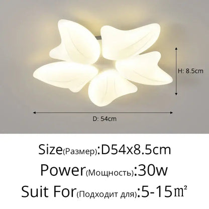 A modern off-white ceramic aisal flower ceiling chandelier shaped like a blooming flower with remote dimming features
