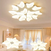 White aisal flower ceiling chandelier with translucent petals and central frame for modern home decor lighting