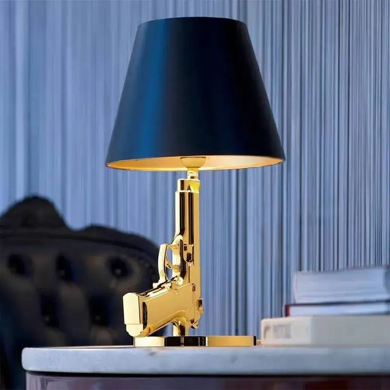 Decorbites ak47 guns floor lamp in gold electroplated metal with black conical shade luxury guns floor lamp