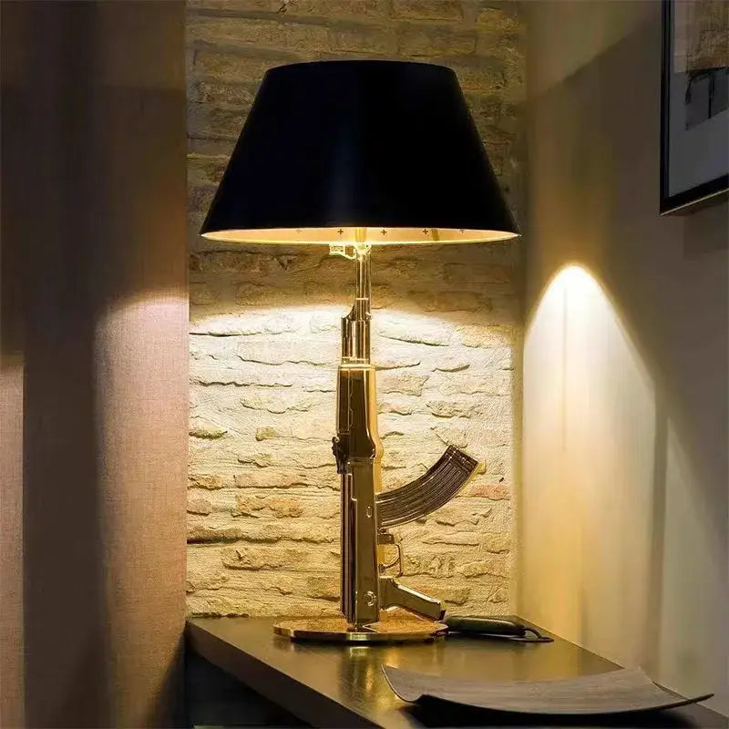 Decorbites ak47 guns floor lamp gold electroplated metal with black conical shade luxury guns floor lamp