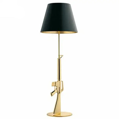 Decorbites™ ak47 guns floor lamp in gold electroplated metal with black conical shade and gold interior for luxury decor