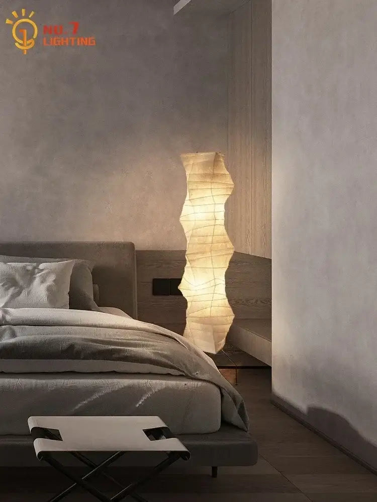 Decorbites akari japanese rice paper floor lamp with wavy design and warm glow for bedroom and living room lighting