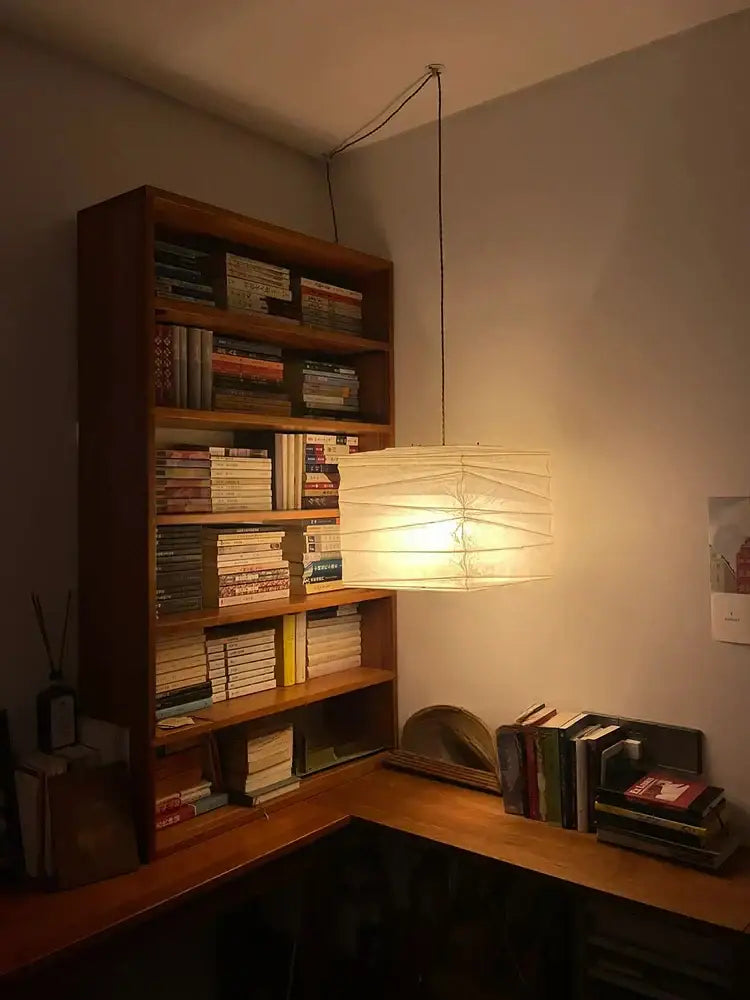 DecorBites™ Akari Noguchi warm-toned rice paper pendant light with soft diffused glow for bedroom or living room