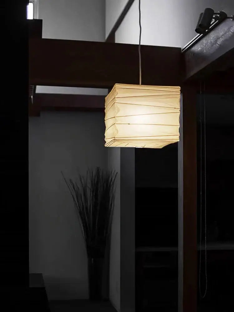 Decorbites™ akari noguchi rice paper pendant light with warm beige accordion folds for bedroom or living room decor