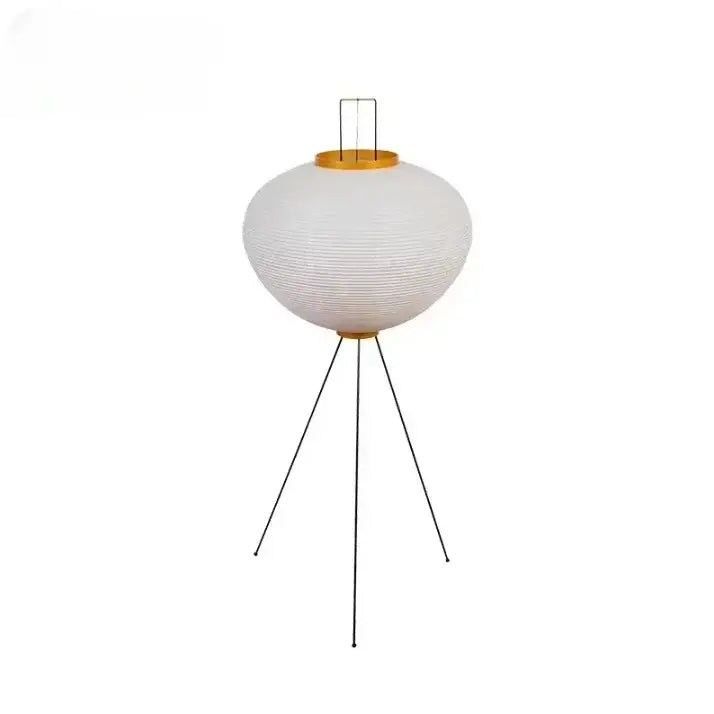 Decorbites akari noguchi rice paper table lamp with white paper shade gold accents and black metal tripod base for living room