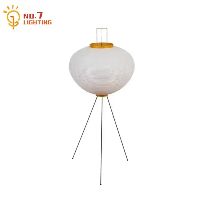 White paper akari noguchi rice table lamp with gold accents and tripod base for modern living room lighting