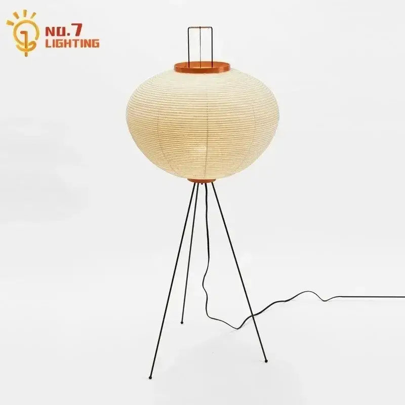 Cream-colored DecorBites Akari Noguchi table lamp with rice paper shade tripod base and copper accents LED E27 lighting