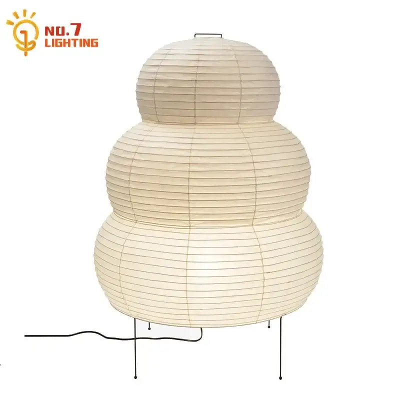 Cream-colored tiered paper lantern led floor lamp with minimalist metal stand for living room by decorbites akari noguchi