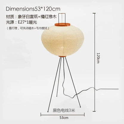 Beige paper lantern led floor lamp with tripod base and e27 bulb DecorBites akari noguchi for living room decor