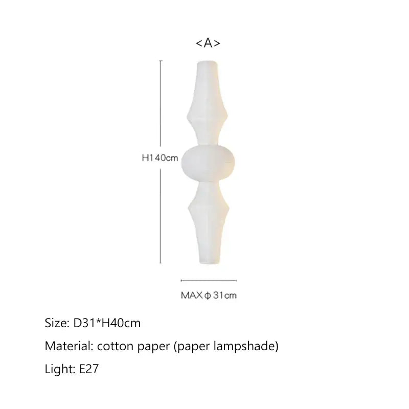White paper akari rice paper pendant lamp with sculptural elongated three-section design for living room or bedroom