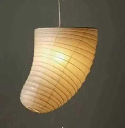Decorbites akari rice paper pendant lamp with curved ribbed design in natural beige tones for living room or bedroom lighting