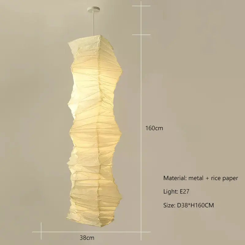 Decorbites akari rice paper pendant lamp with wavy accordion design and metal frame for living room and bedroom lighting