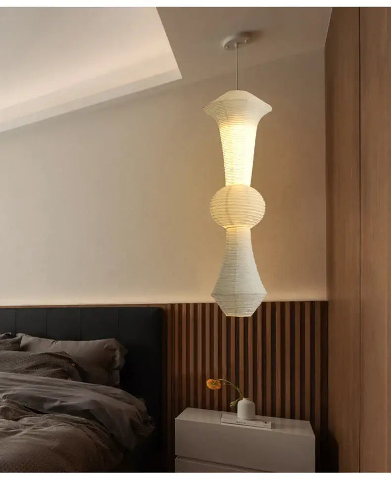 DecorBites Akari rice paper pendant lamp in white with tiered sculptural design for living room and bedroom lighting