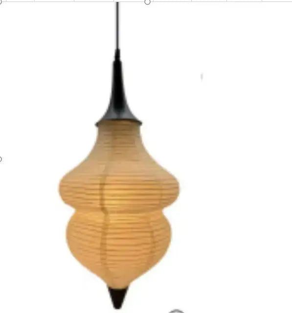 Decorbites akari rice paper pendant lamp warm-toned ribbed paper pendant lamp with black metal accents for living room