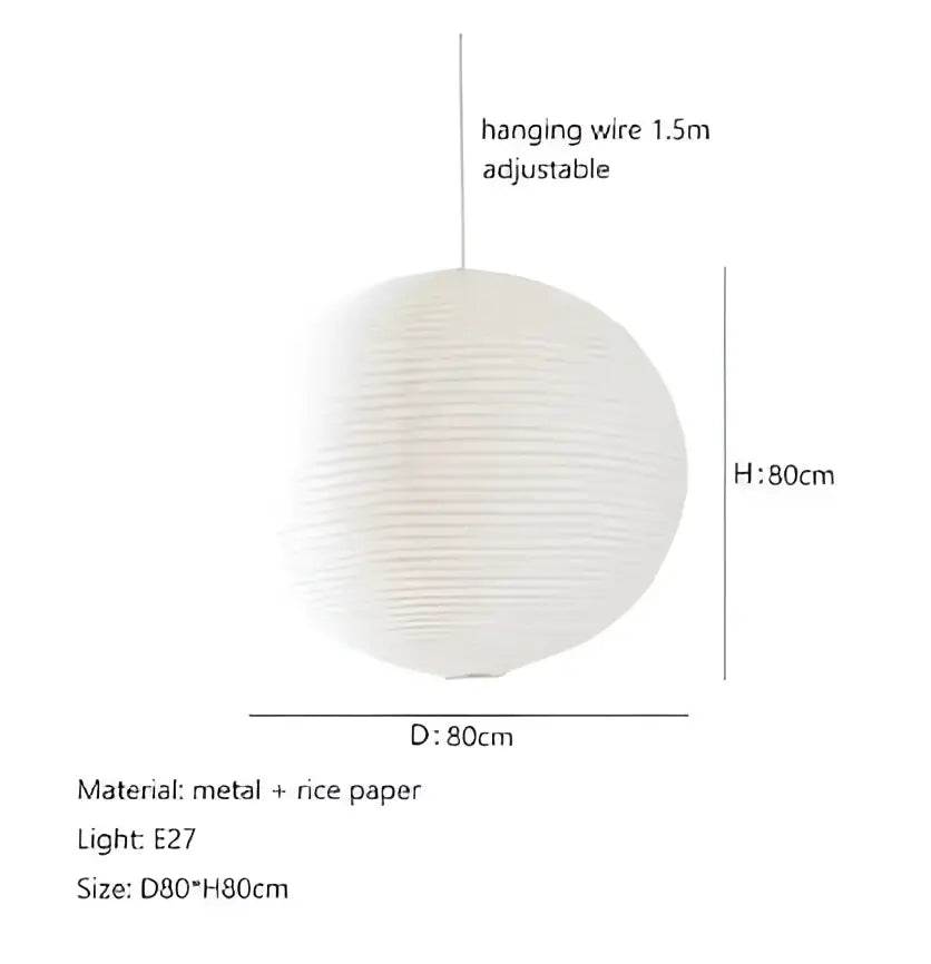 DecorBites Akari rice paper pendant lights featuring a spherical off-white handwoven paper lantern with metal frame and adjustable hanging wire