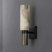 Elegant DecorBites™ alabaster copper wall lamp with onyx marble sconce and matte black fluted metallic base for living rooms