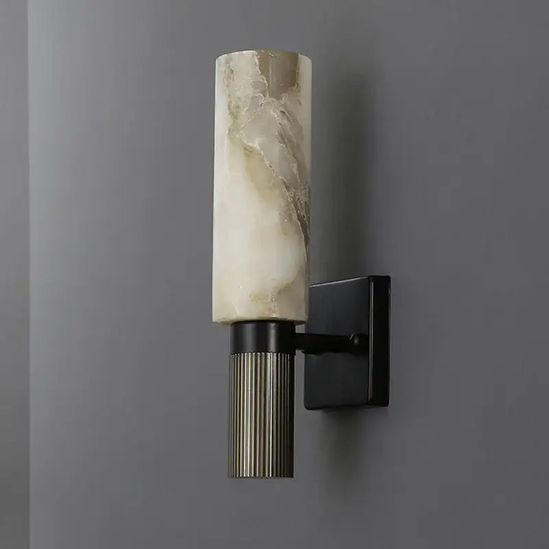 Elegant DecorBites™ alabaster copper wall lamp with onyx marble sconce and matte black fluted metallic base for living rooms