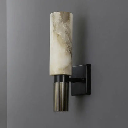 Elegant DecorBites alabaster copper wall lamp featuring onyx marble sconce with fluted metallic base and matte black plate