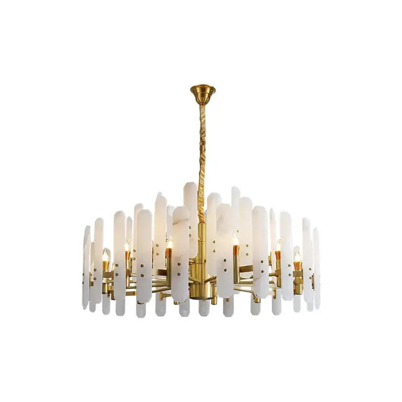 Elegant alabaster gold chrome chandelier suspension with white marble and gold-toned metal for living room lighting