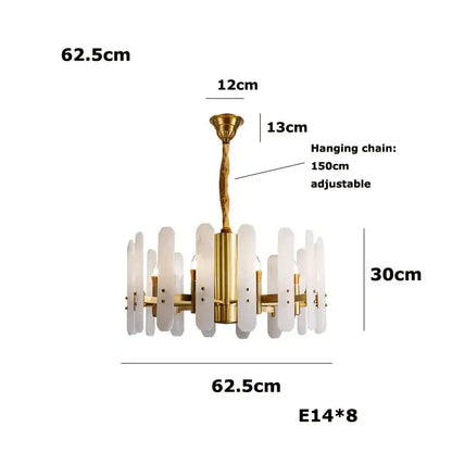 DecorBites™ alabaster gold chrome chandelier with frosted glass panels and adjustable chain for living room suspension