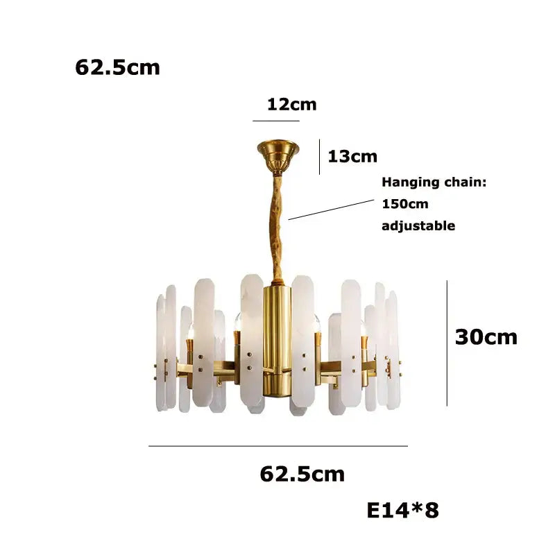 DecorBites™ alabaster gold chrome chandelier with frosted glass panels and adjustable chain for living room suspension