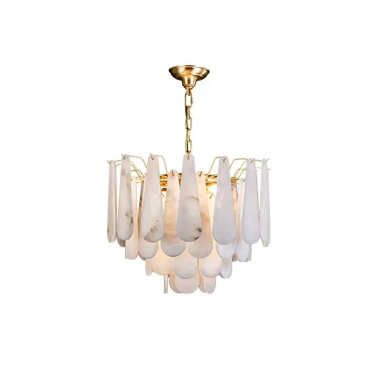 Decorbites™ alabaster lustre led chandelier with white marble-like teardrop shades and gold-toned fixture for dining room