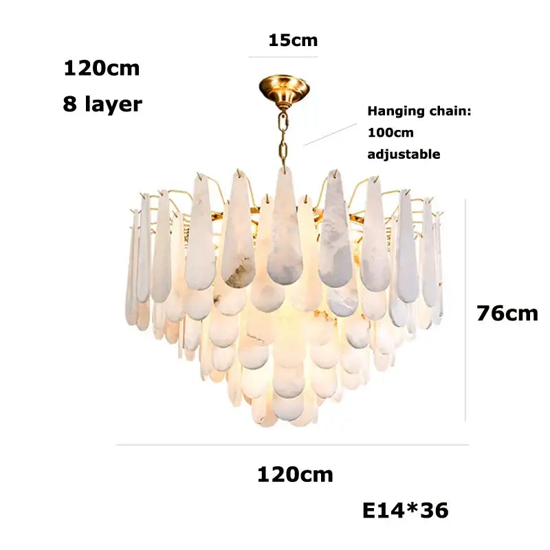 Decorbites™ alabaster lustre led chandelier with 8-layer cascading marble-like shades and gold-toned frame for dining room