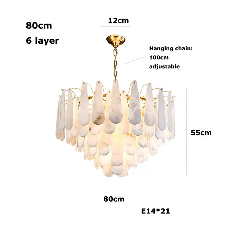DecorBites™ alabaster lustre LED chandelier with gold metal frame and marble teardrop shades for dining room lighting