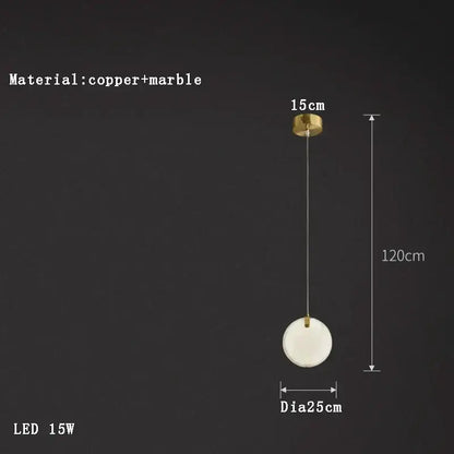 Decorbites alabaster marble pendant lights featuring a round white marble disc and brass copper mount for luxury spaces