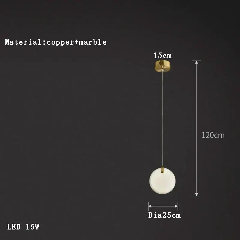 Decorbites alabaster marble pendant lights featuring a round white marble disc and brass copper mount for luxury spaces
