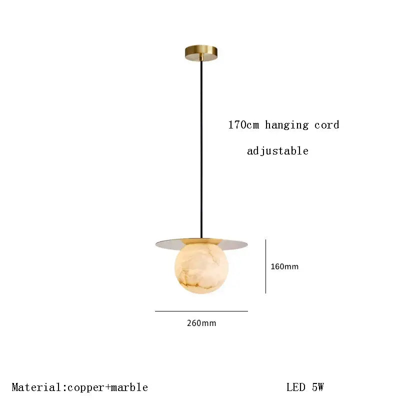 DecorBites alabaster marble pendant light with spherical shade and copper finish for luxury dining room and bar decor