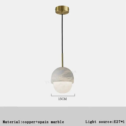 Decorbites™ alabaster marble pendant lights with grayish-white marble and translucent glass globe for luxury dining rooms