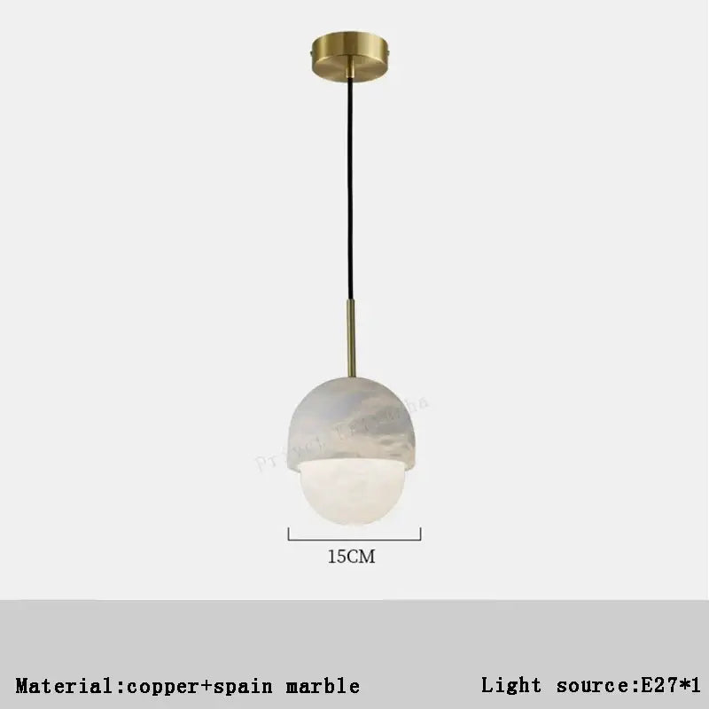 Decorbites™ alabaster marble pendant lights with grayish-white marble and translucent glass globe for luxury dining rooms