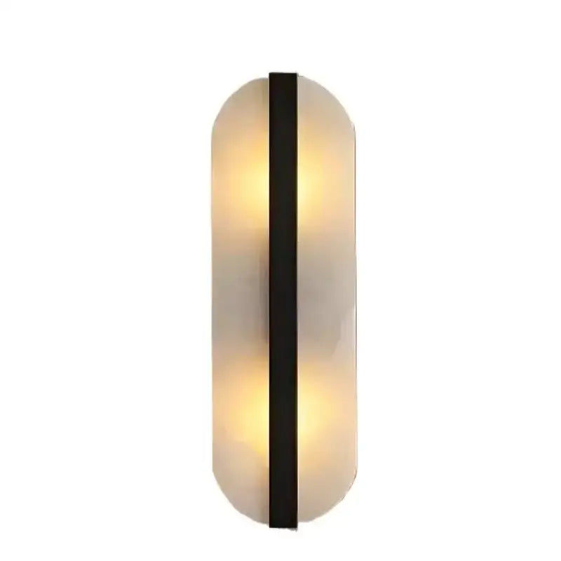 DecorBites™ alabaster oval marble wall lamp with frosted glass diffuser and black metal accent for indoor lighting