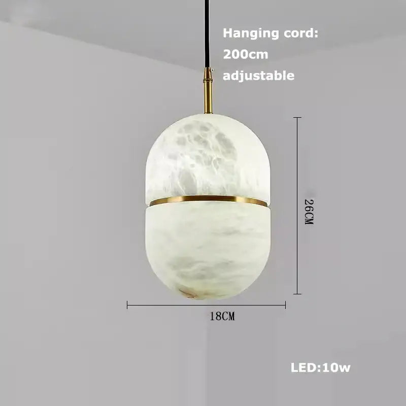 DecorBites alabaster pendant lights featuring a white marbled glass shade with gold-toned metal accents for living room lighting