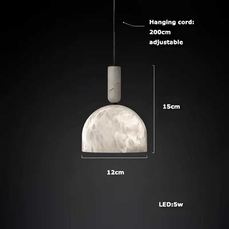 Decorbites alabaster pendant light with marble-textured dome shade and adjustable 200cm cord for living room use