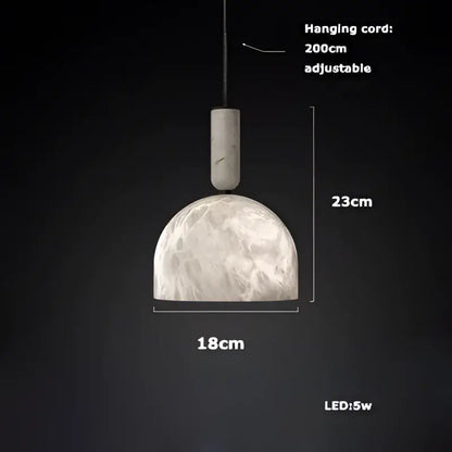 DecorBites™ alabaster pendant light with moon-shaped textured gray alabaster pendant and 200cm adjustable cord for living room