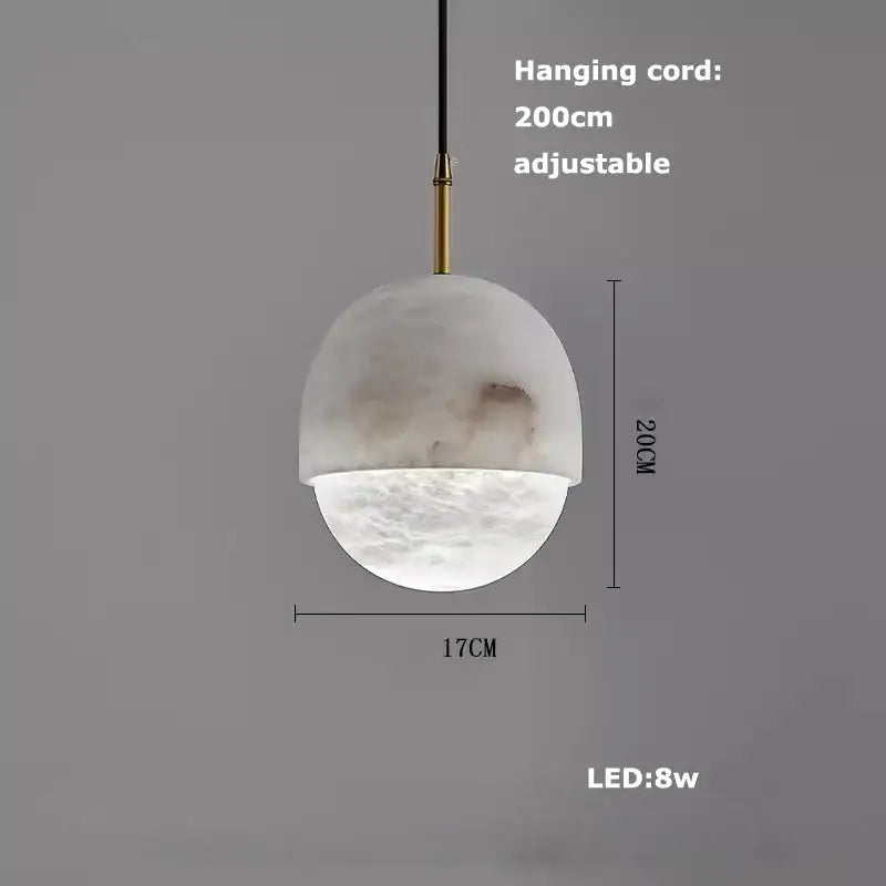 DecorBites™ alabaster pendant light with white textured globe and gold metal fitting for elegant living room lighting