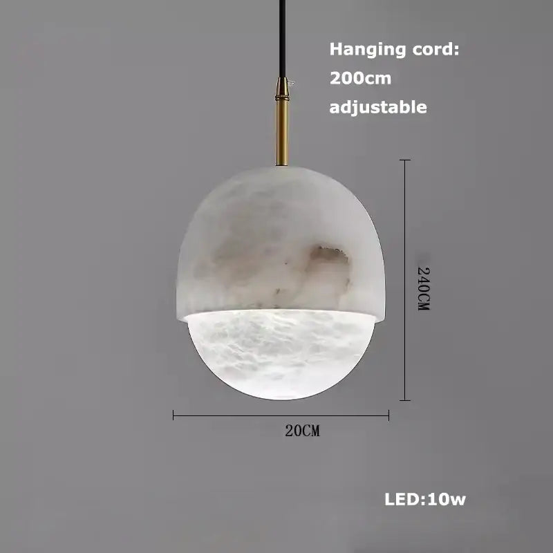 Decorbites™ alabaster pendant lights with dual-hemisphere design featuring marble-like opaque shade and illuminated sphere