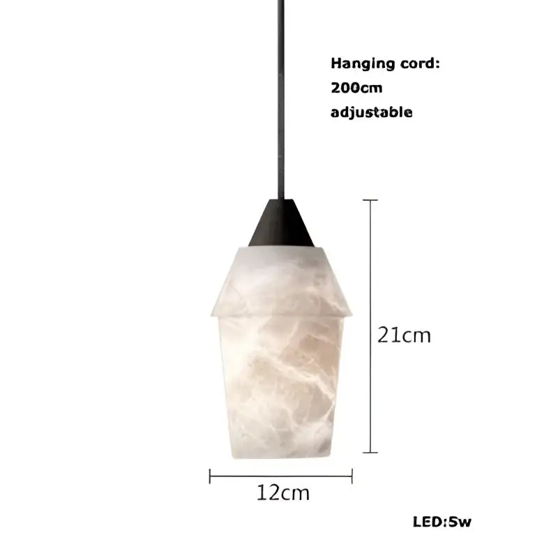 Decorbites alabaster pendant light with frosted marble-patterned glass shade and black conical top for living room lighting