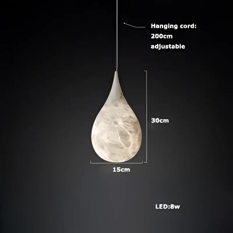 Decorbites alabaster pendant light with teardrop shape textured off-white finish and led bulb for living room use