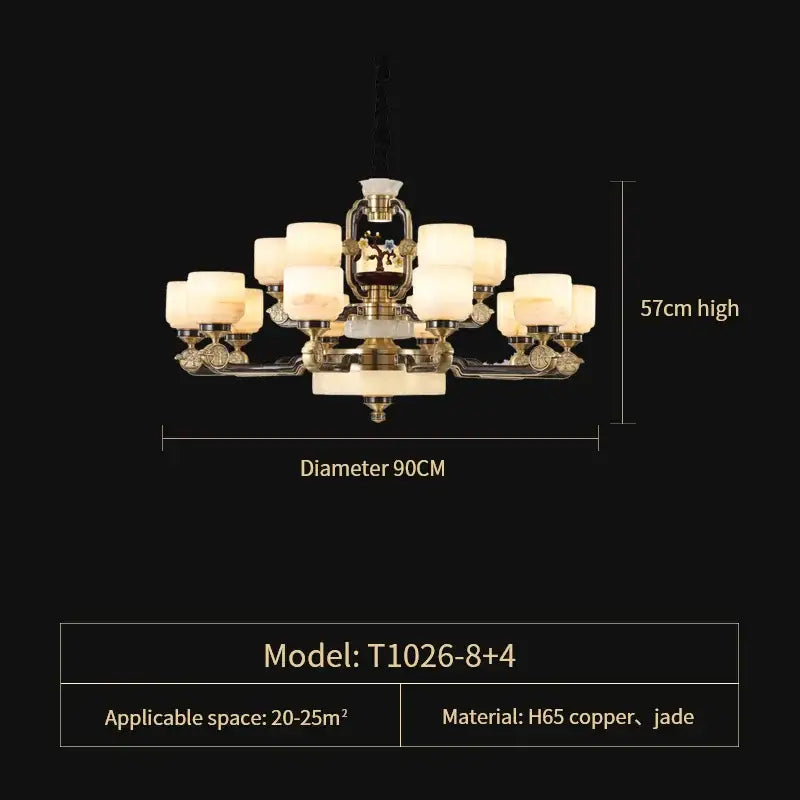 Elegant decorbites copper jade chandelier with brass finish and frosted glass shades for living room villa lighting