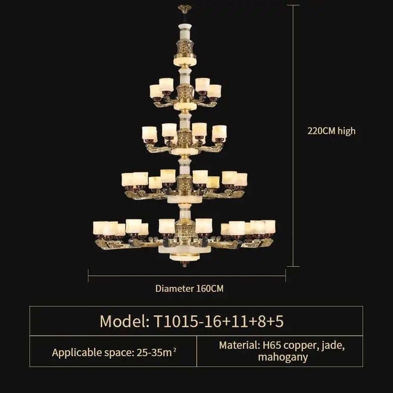 DecorBites™ all copper marble jade chandelier with ornate brass and cream glass shades for luxury living room lighting