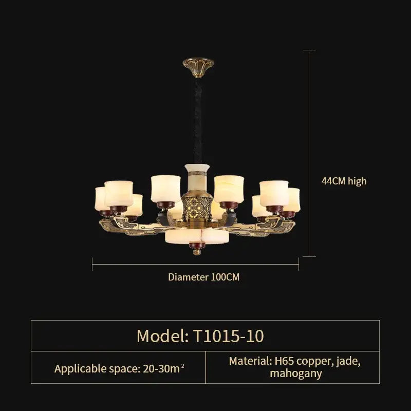 Luxurious decorbites all copper marble jade chandelier with h65 copper and jade details and cream glass shades