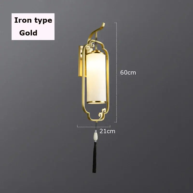 Gold iron copper wall lamp with frosted glass cylinder and black tassel for living room bedroom lighting