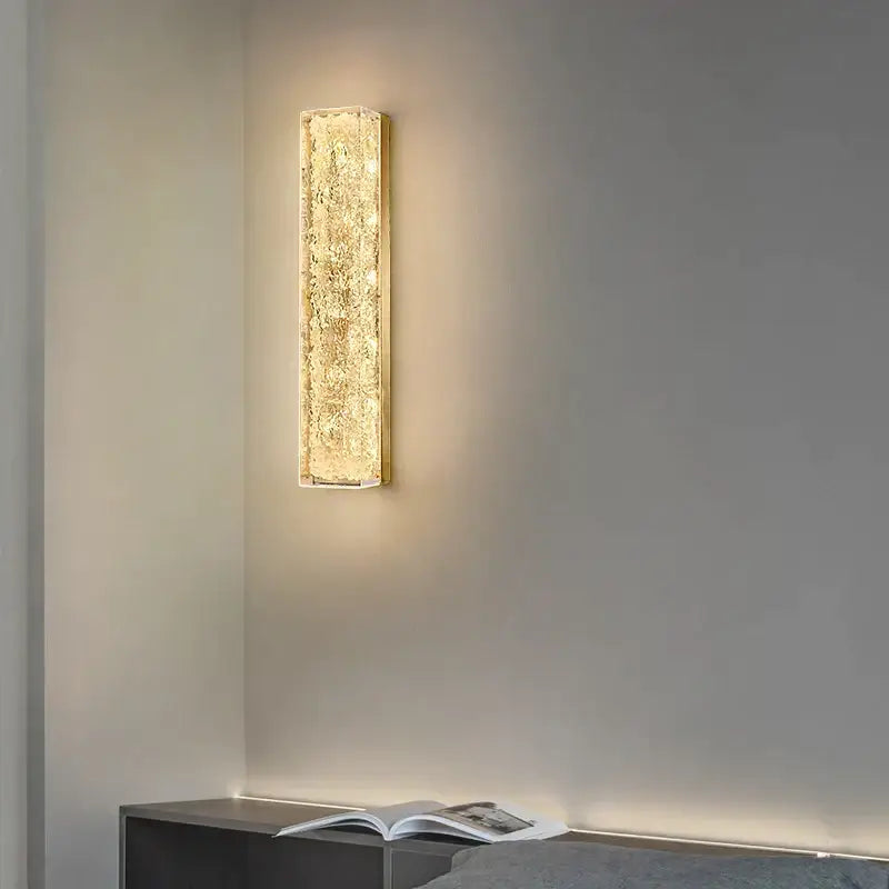 Decorbites™ all copper wall lamp with rectangular metallic frame and textured golden glass diffuser modern copper wall lamp