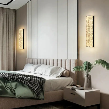 Decorbites™ all copper wall lamp featuring a gold-toned rectangular copper wall lamp with a textured crystalline surface
