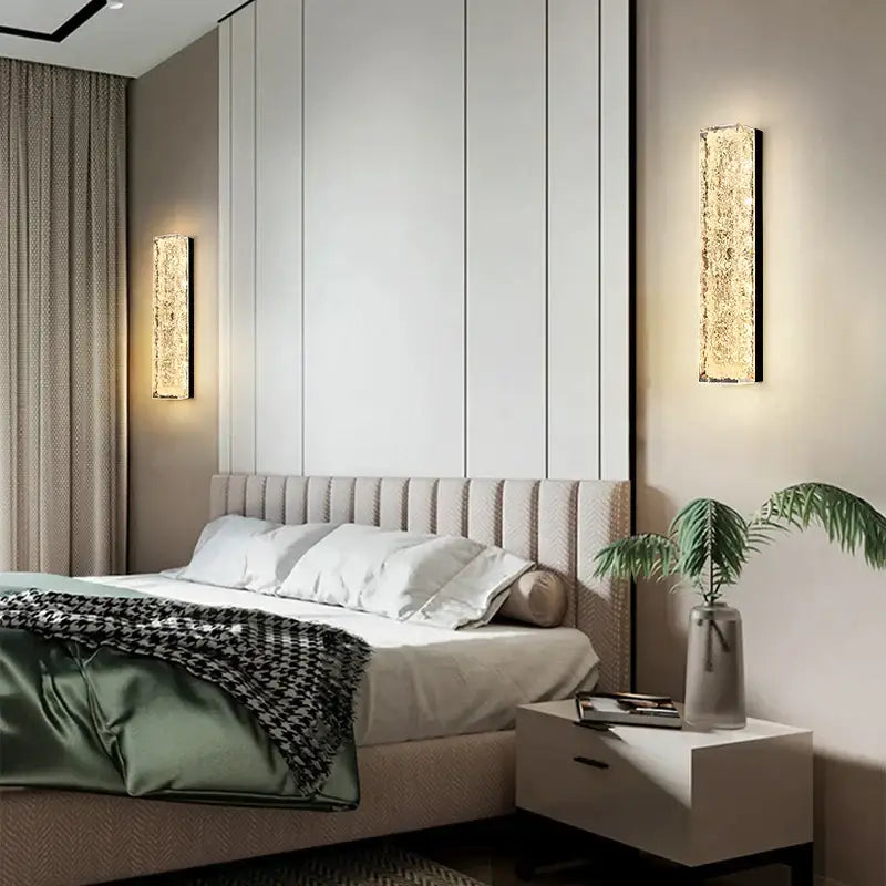 Decorbites™ all copper wall lamp featuring a gold-toned rectangular copper wall lamp with a textured crystalline surface